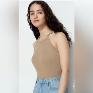 Uniqlo Beige Halter Neck Bra Top Ribbed Size L